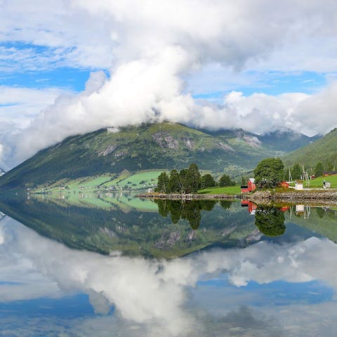 Gaze in awe at stunning lake Jølstravatnet, which sits right on your doorstep