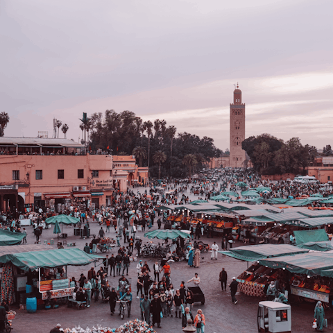 Lose yourself to the sights and sounds of Marrakech, just ten-kilometres away