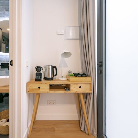 Enjoy a quick caffeine fix at home before heading out to explore
