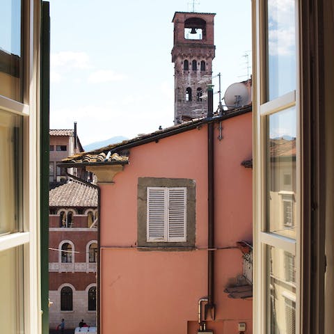 Enjoy tower views from the window while getting ready for a night out