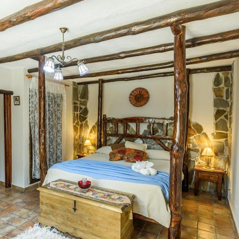 Look forward to waking up in the rustic and serene bedrooms