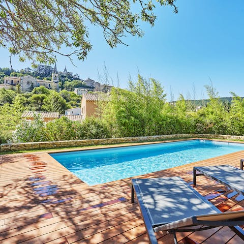 Chill by the pool, overlooking the town of Bonnieux