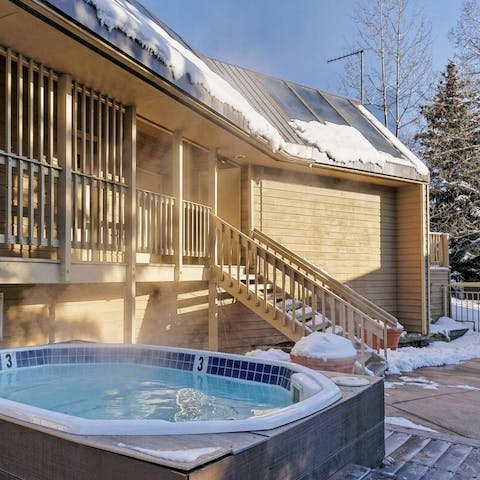 Enjoy gorgeous mountain views from the shared hot tub and pool area