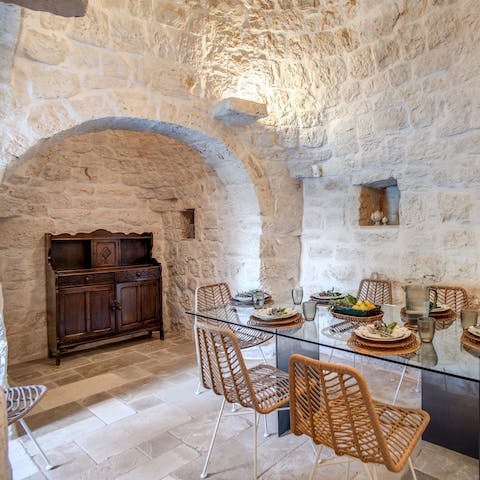 Appreciate the characterful construction of this traditional trulli home