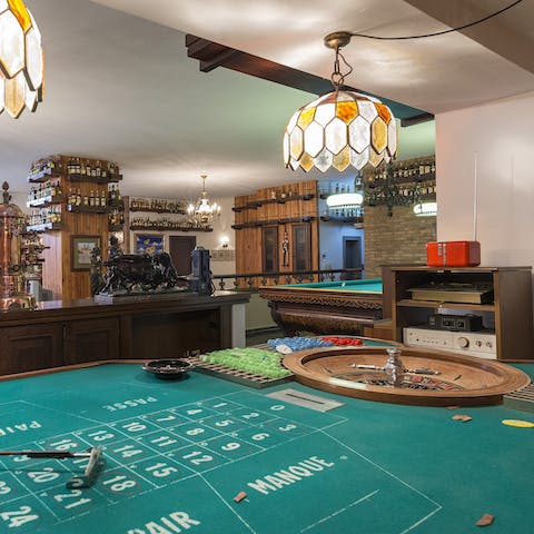 Get carried away in the home's basement taverna
