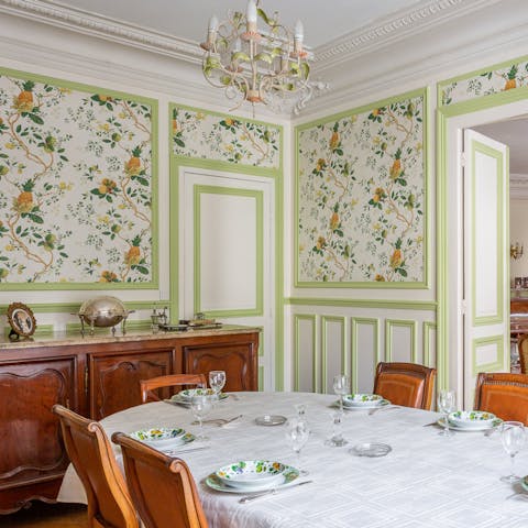 Eat all together in the characterful dining room