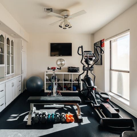 Take advantage of the private gym with lots of equipment