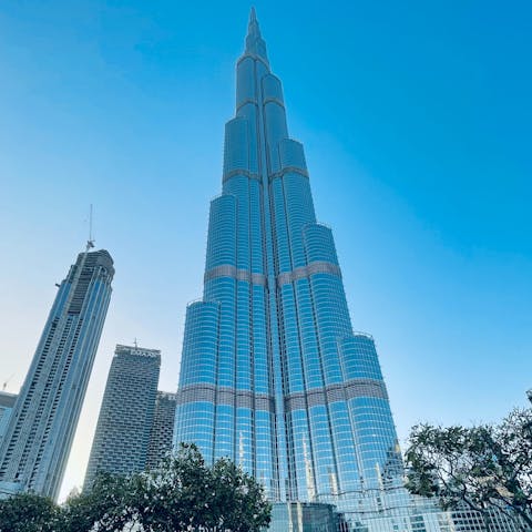 Visit the soaring Burj Khalifa, a thirty-minute drive away