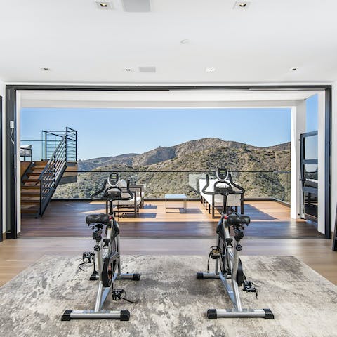 Enjoy working out with a view of the Santa Monica Mountains