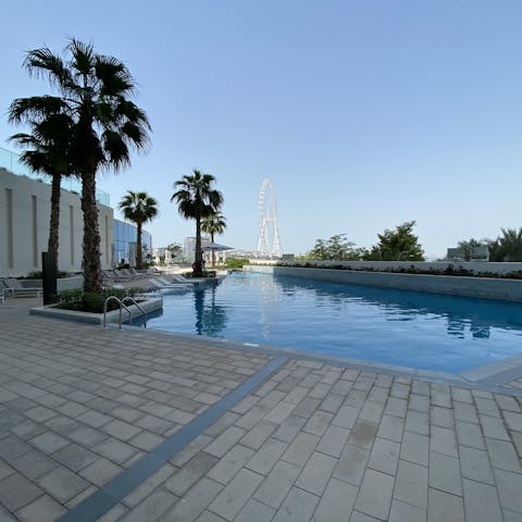 Go swimming at the on-site pool, promising a view of the Ain Dubai