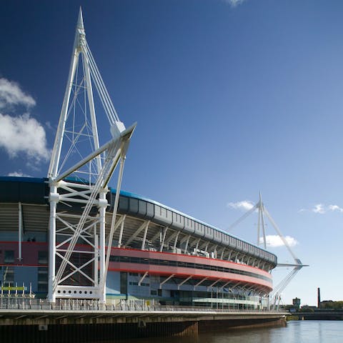 Gaze out at the imposing Principality Stadium, just across the river