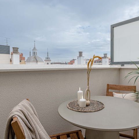 Sit out on the terrace with your morning coffee and gaze out at the Madrid skyline