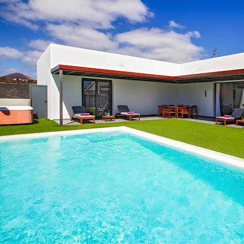 Cool off from the Lanzarote heat in the private pool
