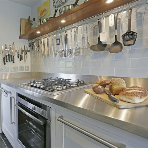 Cook local produce in the well-equipped galley kitchen