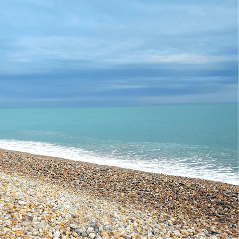 Picnic on the pebbles of Sandgate Beach, a ten-minute stroll away