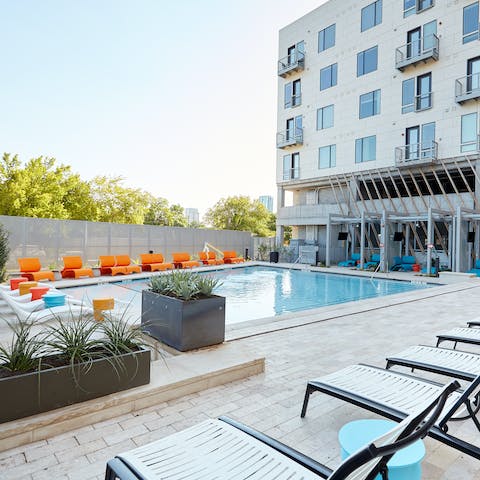 Spend days poolside before taking a dip in the communal swimming pool