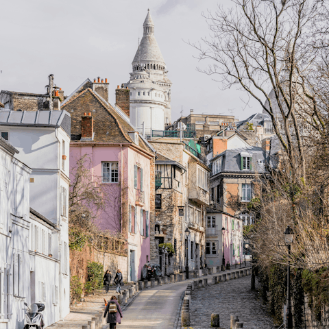 Explore the cobbled alleys of Montmartre, a short walk away