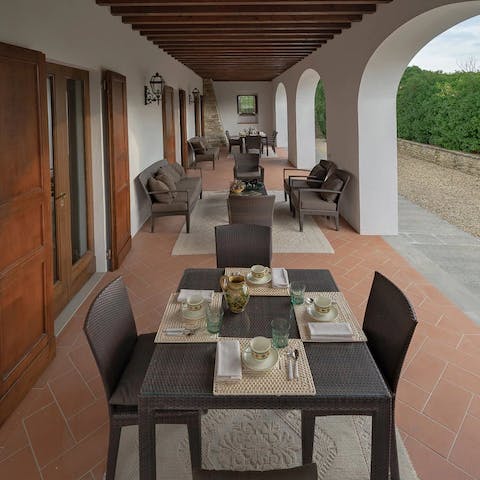 Enjoy more intimate dining spaces tucked under the veranda