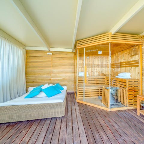 Let your cares drift away as you unwind in the sauna