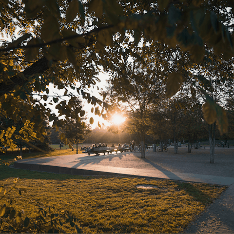 Enjoy a stroll through Gleisdreieck Park, not far on foot