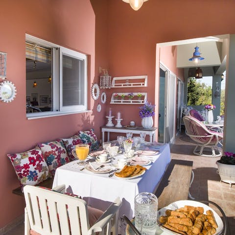 Gather for breakfast on the shaded terrace