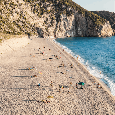 Explore Lefkada's long stretches of sandy beach within a ten-minute drive