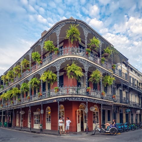 Walk to the lively French Quarter in less than half an hour