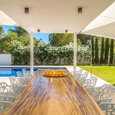 Enjoy tapas meals as you dine alfresco beside the pool