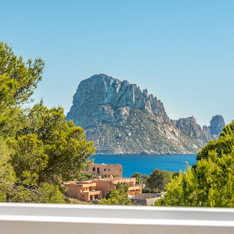 Enjoy stunning views of the rocky island of Es Vedra from the terrace