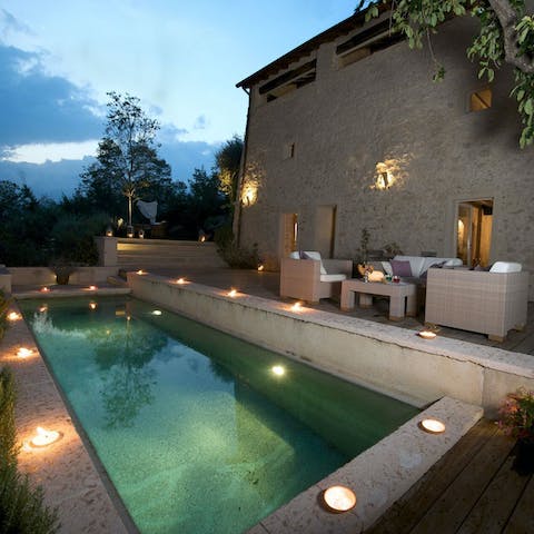 Enjoy a dip under the stars in the private swimming pool