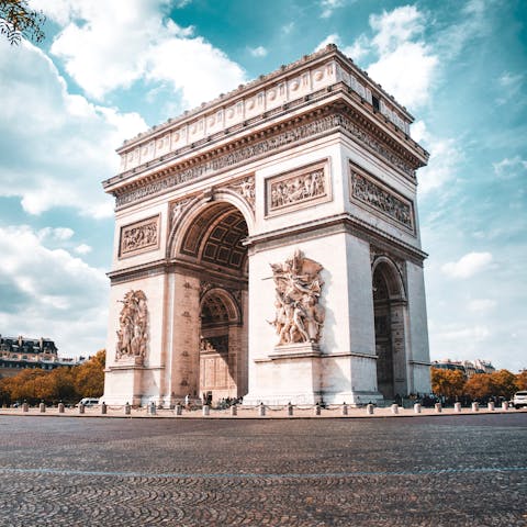 Admire the iconic Arc de Triomphe – it's just a twelve-minute walk