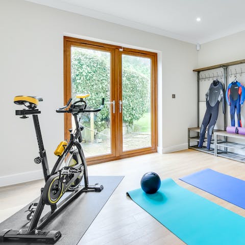 Keep up your workout routine with a quick spin in the fitness room