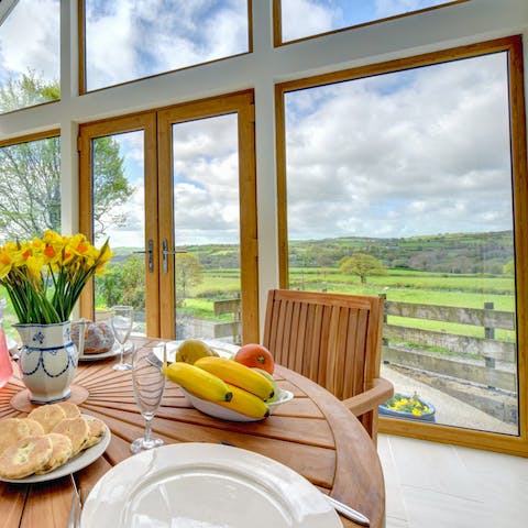 Eat breakfast while admiring the rolling countryside