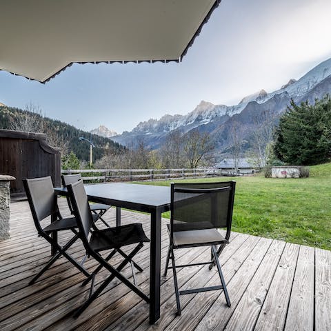 Enjoy an apres ski on the terrace with a view of the towering Alps
