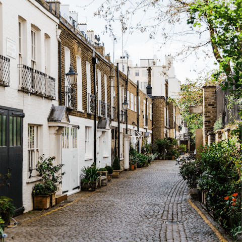 Discover the charming cobbled mews homes of Chelsea, a mile away, just across the bridge