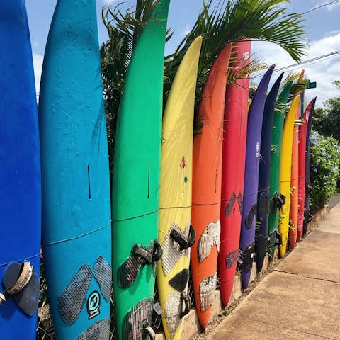 Borrow the surfboards, wetsuits and body boards available for guests