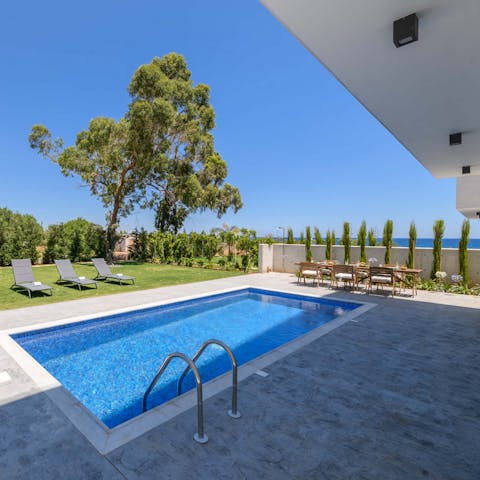 Take a dip in your private pool to cool off on hot summer days