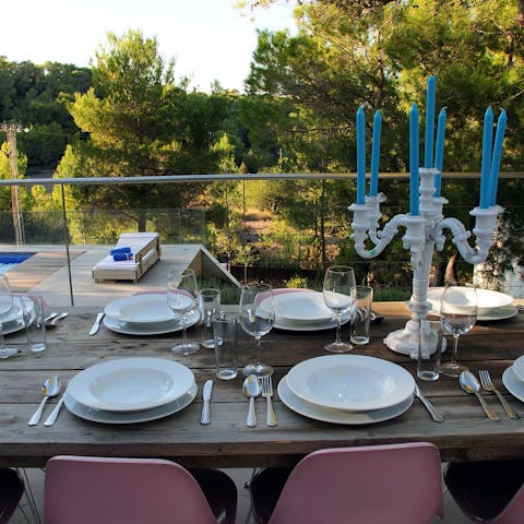 Dig into an evening meal on the terrace as the sun goes down