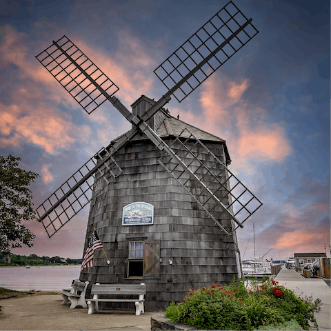 Drive six minutes to see the famous Sag Harbor Windmill