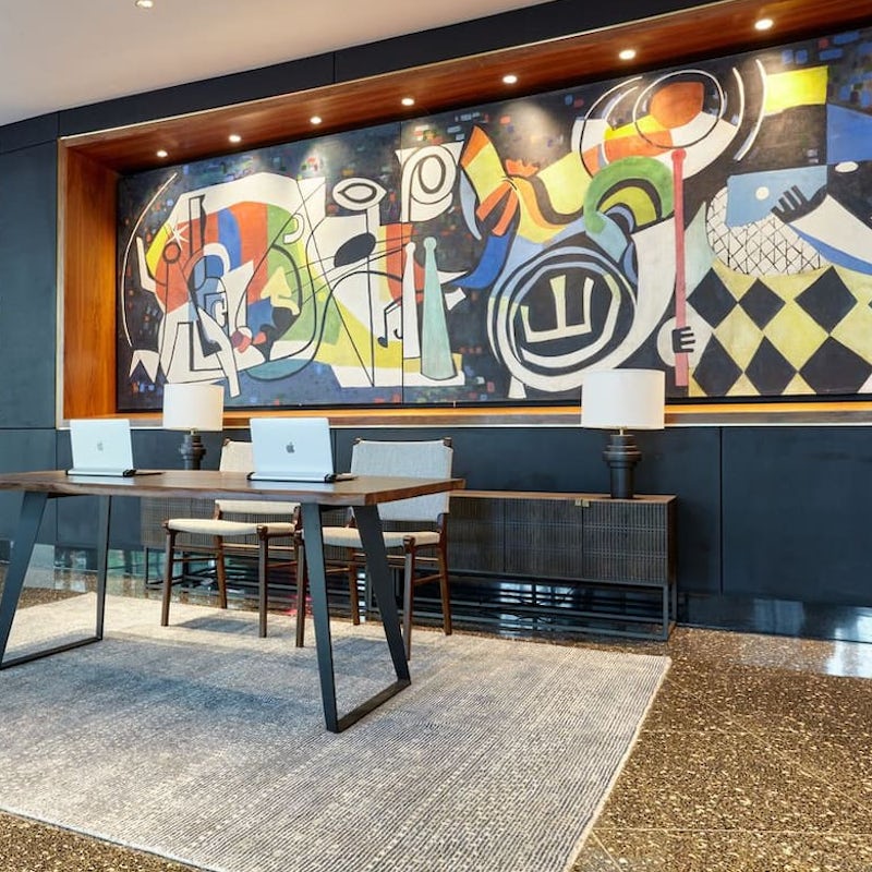 Take in the cool, modernist touches of the building's 1950s history
