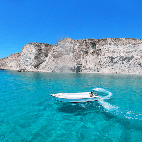 Explore the stunning Cretan coast, boasting turquoise sea and white cliffs