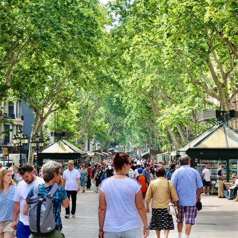 Visit the famous La Rambla, a twenty-minute stroll from your apartment