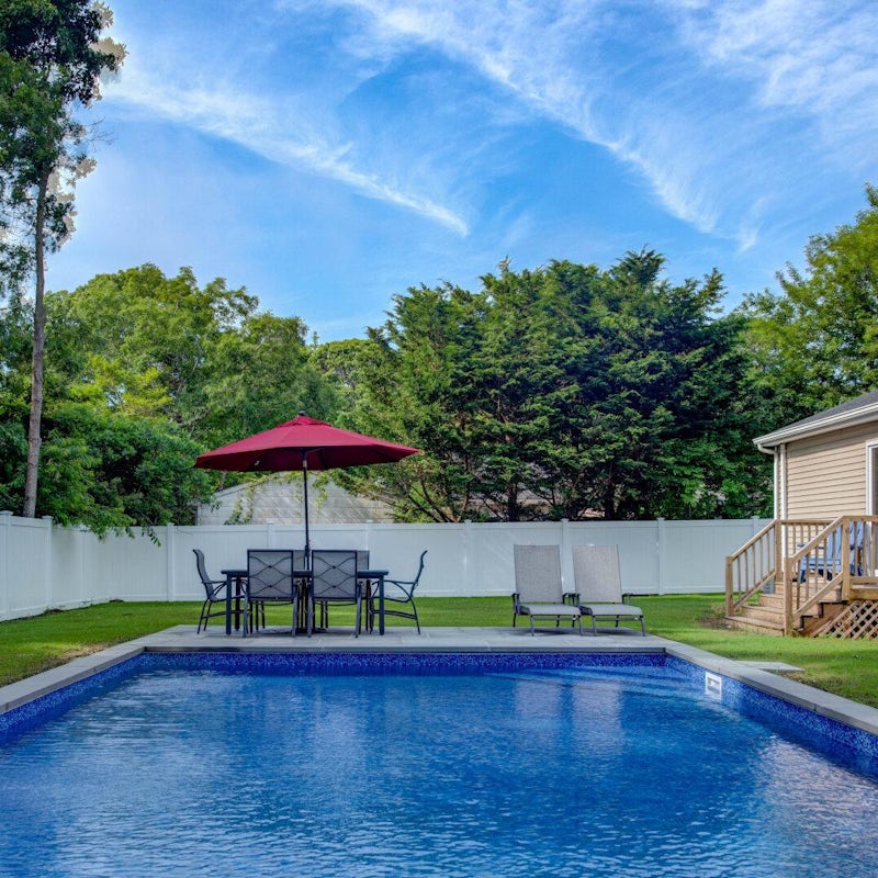 Plunge into the sparkling swimming pool on hot days