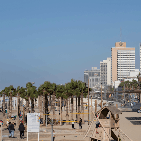 Walk just twenty seconds to the gorgeous beach of Tel Aviv