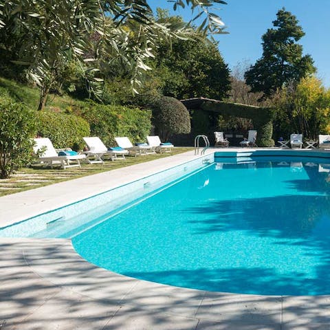 Take a dip in the expansive heated pool