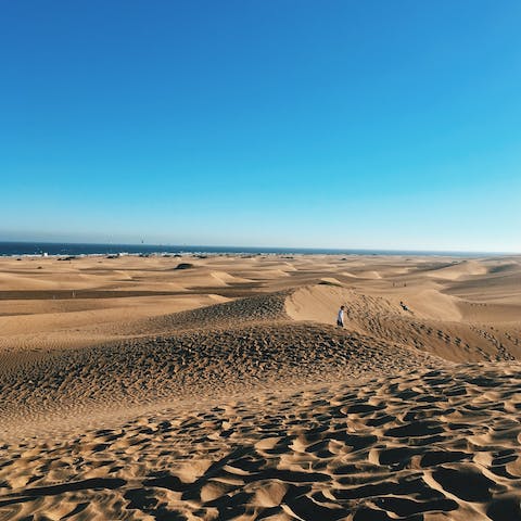 Explore the Dunes of Maspalomas, a seventeen-minute drive away