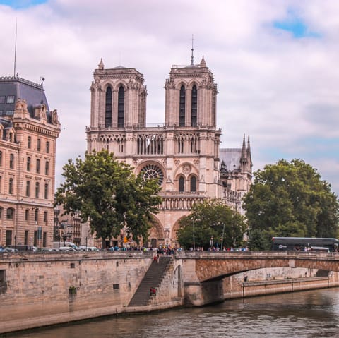 Gaze up at beautiful Notre Dame, a fifteen-minute walk away