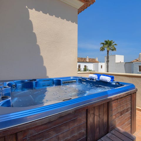 Feel your stress melt away in the bubbles of the hot tub