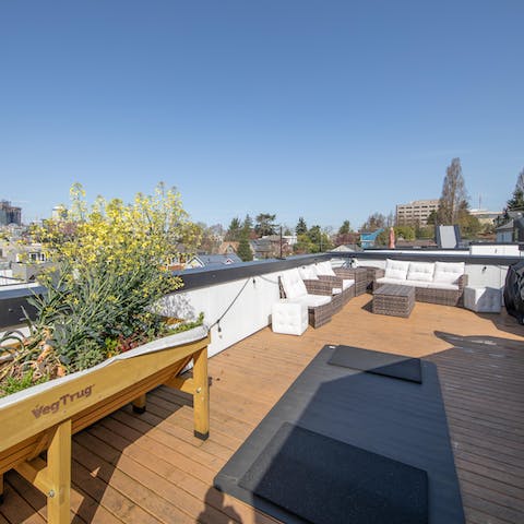 Take in the views all the way to Mount Rainier from the roof deck