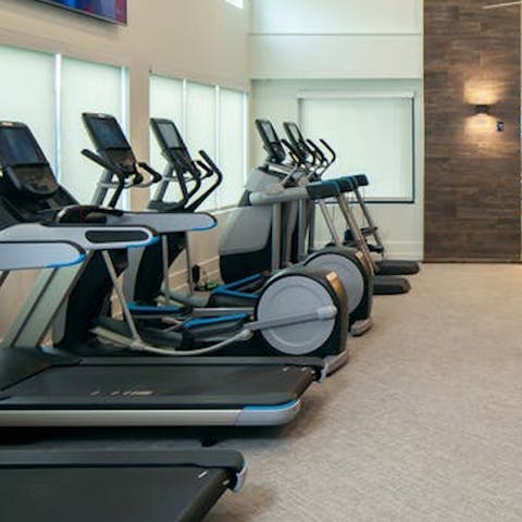 Work out in the on-site gym, open 24 hours a day